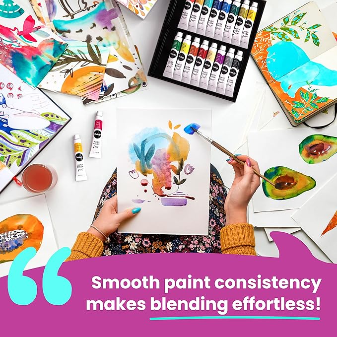 Chalkola Watercolor Paint Set for Adults, Kids, Beginner & Professional Artists - 36 Watercolor Tubes Set (12ml, 0.4oz), 10 Painting Brushes & 1 Palette | Vibrant Water Color Art Painting Supplies-CubbioJoy