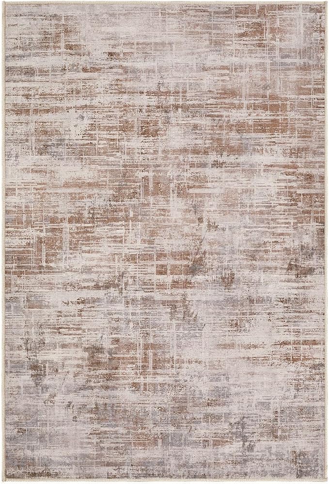 2x3 Entryway Area Rugs: Washable Neutral Abstract Small Rug Door Mat Non-Slip Soft Low Pile Indoor Carpe for Entrance Kitchen Front Door Bathroom Entry Kids Room - Red Brown-CubbioJoy