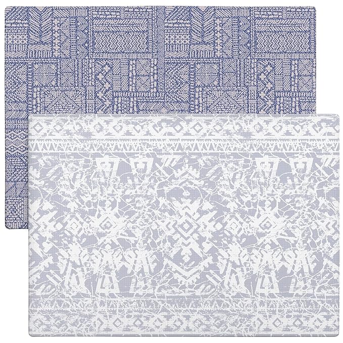 Cushmat Stylish Reversible Foam Play Mat (Large, Explorer - Cloud Indigo) - Soft, Waterproof, Durable Play mat for Infants, Babies, Toddler, Kids & Grownup - 6.5ft x 4.5ft-CubbioJoy