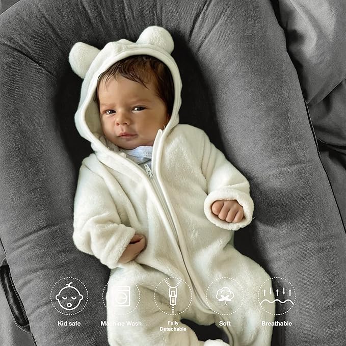 Deluxe Infant Lounger, Baby Nest Cover for Baby Girls & Boys, Newborn Essentials for Baby 0-12 Months, 100% Cotton(Gray)-CubbioJoy