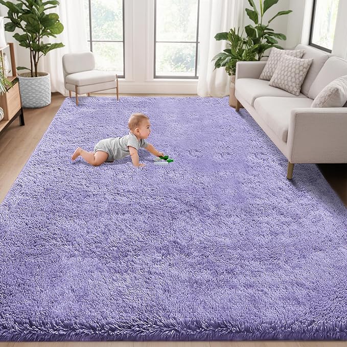 5x8 Area Rug for Living Room: Fluffy Shag Soft Washable Rugs Fuzzy Plush Indoor Carpet for Bedroom Nursery Playroom Dorm Kids Girls Boys Room (Purple, 5'x8')-CubbioJoy
