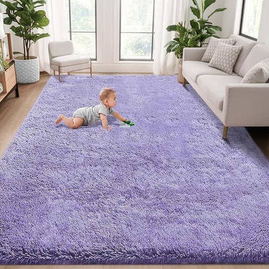 5x8 Area Rug for Living Room: Fluffy Shag Soft Washable Rugs Fuzzy Plush Indoor Carpet for Bedroom Nursery Playroom Dorm Kids Girls Boys Room (Purple, 5'x8')-CubbioJoy