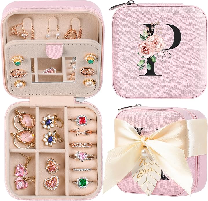 AYGXU Travel Jewelry Box for Women and Girls - Small Case With Initial A-Z - Teacher Gifts-CubbioJoy