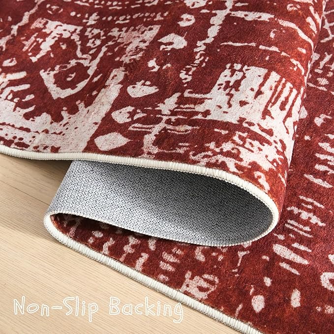 Area Rugs 8x10 Rug for Living Room Clearance Washable Boho Area Rug Non Slip Moroccan Vintage Low Pile Large Rug for Living Room, Bedroom, Farmhouse, Dining Room, Kids Playroom(Terracotta)-CubbioJoy