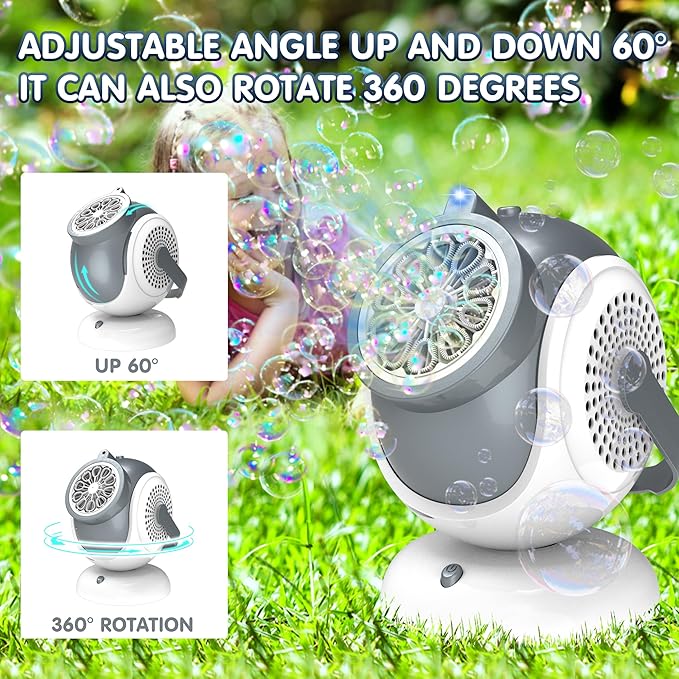 Big Bubble Machine - Automatic Bubbles Blower for Kids, Toddlers - 360° Oscillation & 75° Adjustment, Bubble Toys with LED Light - Gifts for Boys, Girls, Easter, Outdoor, Birthday, Party Use-CubbioJoy
