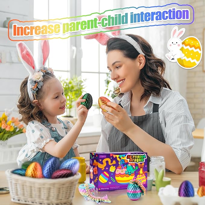 12PCS 3D Printed Dragon Eggs with Dragon Inside, Cool Stuff Fun Gifts, Mini Dragon Egg Set Articulated Crystal Dragon Fidget Toy for Adults Teens Boy Gifts Easter Basket Stuffers-CubbioJoy