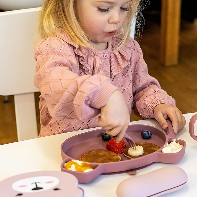 Baby Cutlery with Case - Baby Spoon & Fork Set, Self Feeding Cutlery, Silicone, 6+ Months, Pink-CubbioJoy