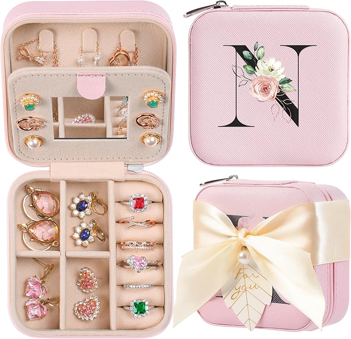 AYGXU Travel Jewelry Box for Women and Girls - Small Case With Initial A-Z - Teacher Gifts-CubbioJoy