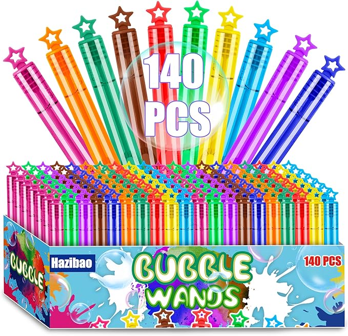 140 Pack Mini Bubble Wands for Kids, 10 Colors Bulk Bubble Wand with Star Top, Perfect for Birthday, Carnival Prize,Party Favors, Wedding, Summer Outdoor Toys,Goody Bags Stuffer Bubbles-CubbioJoy