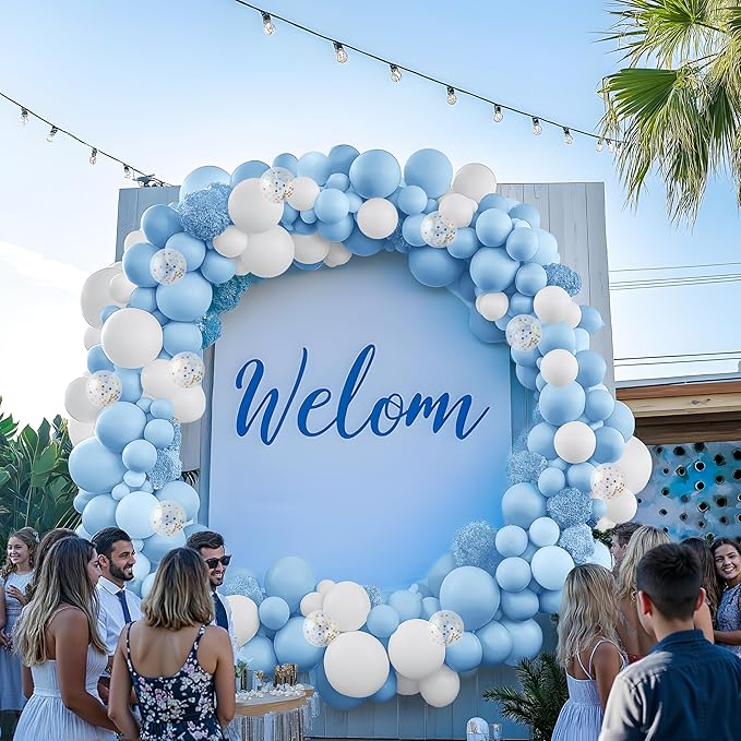 JOYIN 150 Pcs Pastel Blue Balloons, Different Sizes 18 12 10 5 Inch Pastel Blue Latex Balloon Arch Kit with Instruction for Birthday Party Graduation Wedding Holiday Decoration-CubbioJoy