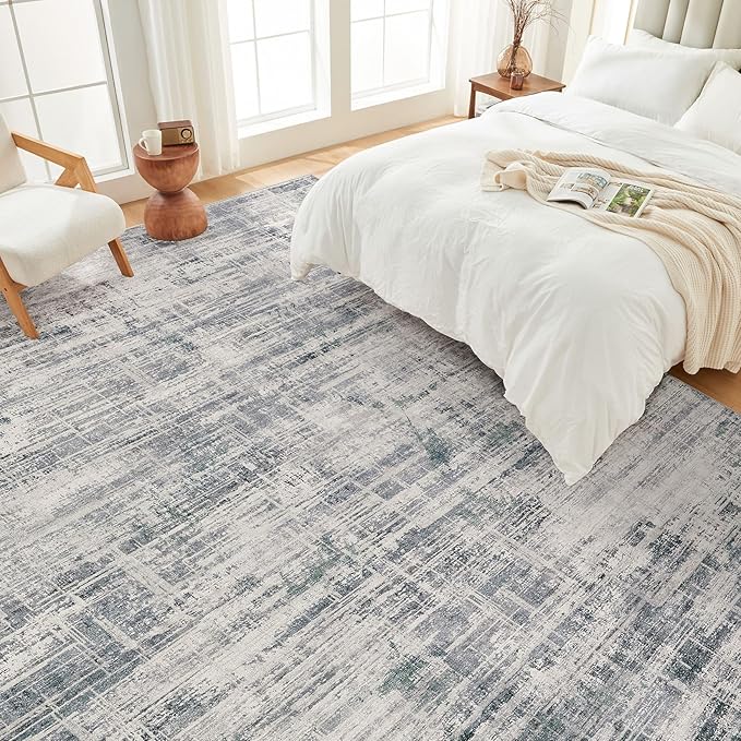 Area Rug for Living Room: 10x14 Washable Neutral Abstract Modern Soft Rugs Non Slip Indoor Floor Stain Resistant Large Carpet for Bedroom Dining Room Office Nursery - Gray-CubbioJoy