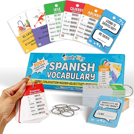 500+ Spanish Vocabulary Flash Cards for Adults & Kids Ages 15+ - Verb Conjugation, Nouns, Adjectives & Phrases to Learn Spanish for Adult Beginners Flashcards-CubbioJoy