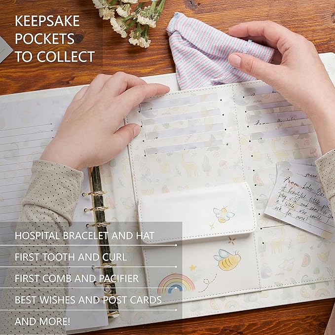 Keepsake Baby Memory Book Girl Boy – Timeless Leather-Bound Baby Milestone Book – Baby Book Keepsake Record First 5 Years – Gender Neutral Baby Scrapbook Album Baby Album Journal Registry Search Gift-CubbioJoy