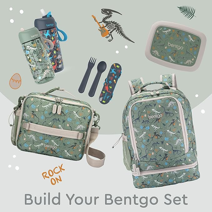 Bentgo Kids 2-in-1 Backpack & Insulated Lunch Bag - Durable 16” Backpack & Lunch Container in Unique Prints for School & Travel - Water Resistant, Padded & Large Compartments (Dino Fossils)-CubbioJoy