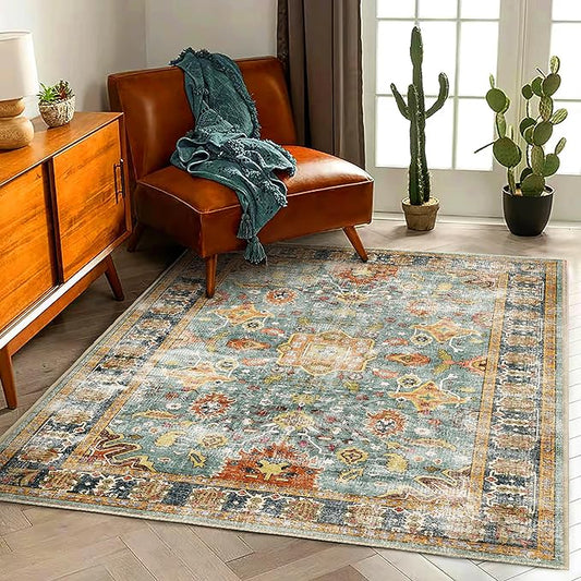 Area Rug 5'x7' Washable Vintage Traditional Floor Cover Foldable Thin Retro Kitchen Accent Indoor Distressed Non Slip Carpet for Bedroom Living Room-CubbioJoy