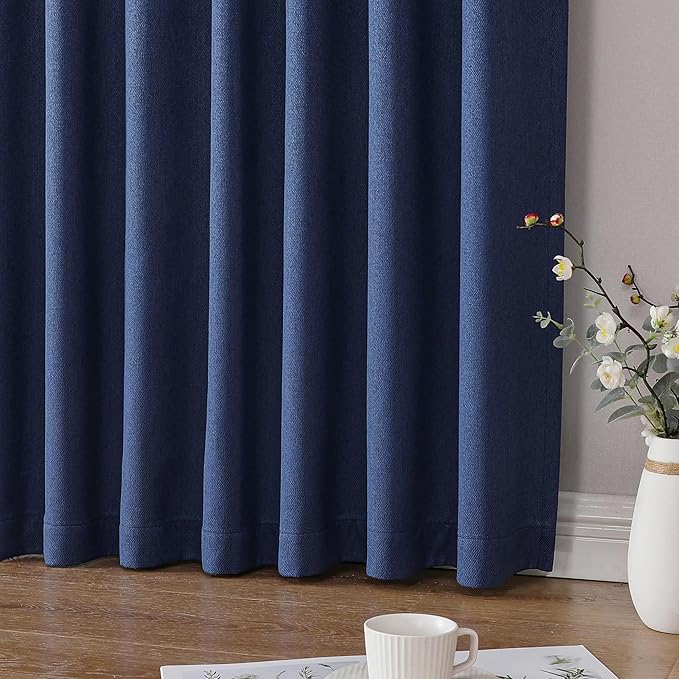 Joydeco Faux Linen Blackout Curtains for Bedroom,Blue Blackout Curtains 72 inches Long,100% Blackout Solid Thermal Insulated Window Drapes Luxury Decor for Living Room（W52xL72 Inch,Twilight Blue）-CubbioJoy