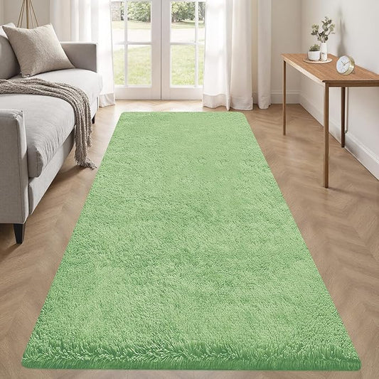 2x6 Runner Rug for Bedroom: Fluffy Shag Soft Washable Rugs Small Fuzzy Plush Indoor Carpet for Hallway Bedside Dorm Kids Girls Boys Room (Sage Green, 2'x6')-CubbioJoy