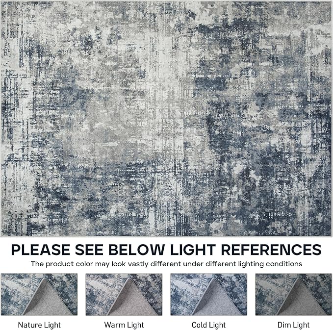 9x12 Area Rugs for Living Room Rug Washable: Modern Large Rug for Dining Room Bedroom Carpet Non Slip 9 by 12 Indoor Abstract Nursery Home Office Blue Grey-CubbioJoy