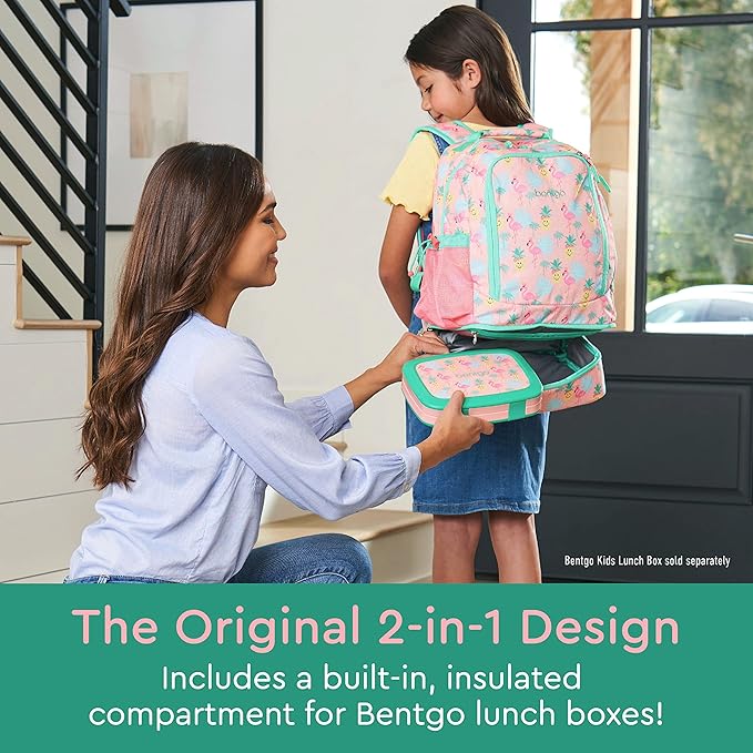 Bentgo Kids 2-in-1 Backpack & Insulated Lunch Bag - Durable 16” Backpack & Lunch Container in Unique Prints for School & Travel - Water Resistant, Padded & Large Compartments (Tropical)-CubbioJoy