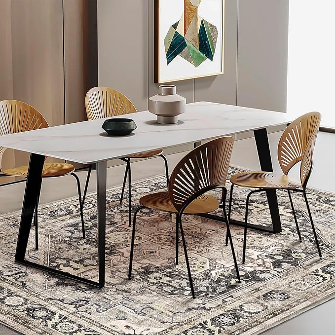 Area Rug 5'x7' Black-Purple Khaki Washable Vintage Traditional Floor Cover Thin Retro Kitchen Indoor Distressed Non Slip Carpet for Living Room Bedroom Dining Room-CubbioJoy