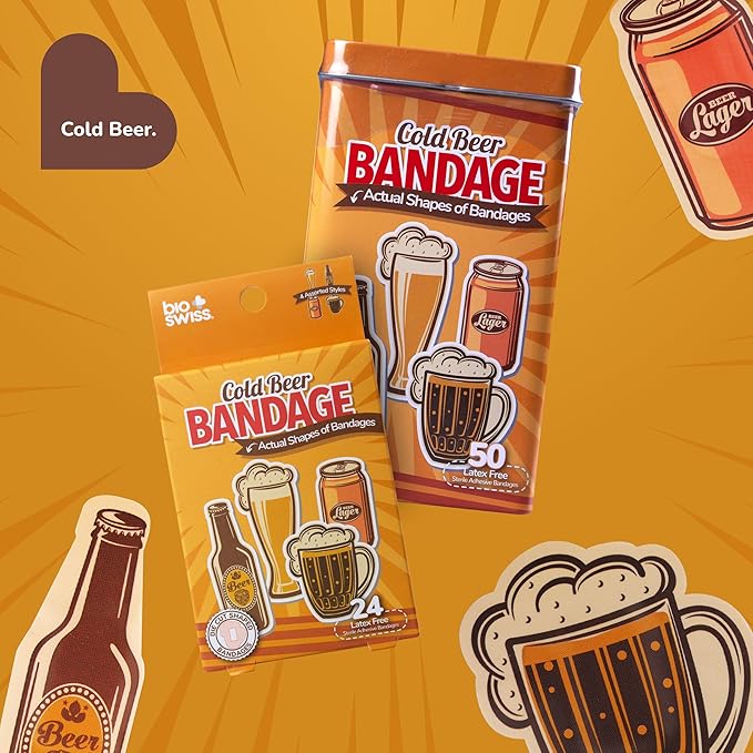 BioSwiss Bandages, Cold Beverage Shaped Self Adhesive Bandage, Latex Free Wound Care, Fun First Aid Kit Supplies for Adults, 24 Count-CubbioJoy