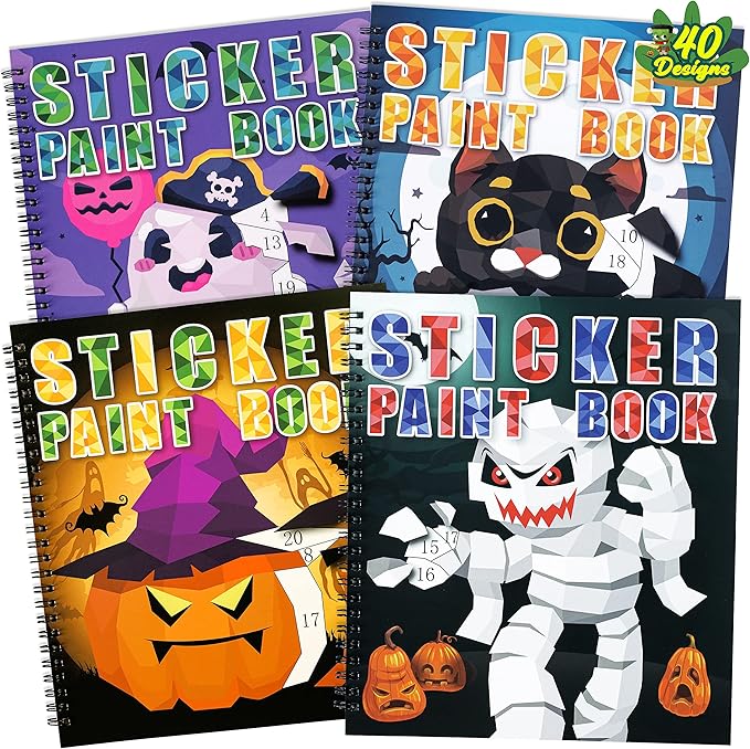 90shine 4PCS Halloween Crafts for Kids Ages 4-8 Sticker Books Gift Party Favors Create 40 Pictures-CubbioJoy