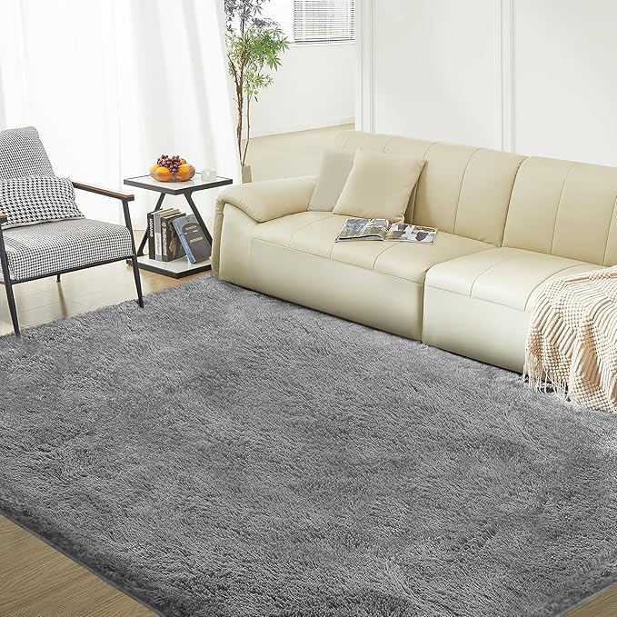 5X8 Ultra Soft Rug for Living Room, 5X8 Fluffy Shag Area Rug for Bedroom, Modern Shaggy Carpets Fuzzy Rug for Teens Dorm Nursery Home Decor Aesthetic, Upgrade Anti-Skid Durable, Grey-CubbioJoy