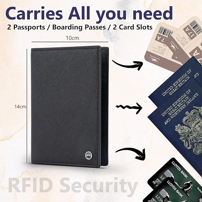 2 Passport Holder - Travel Essentials, RFID Blocking Wallet Credit Card Organiser, Plain Accessories Slim Cover For Men & Women-CubbioJoy