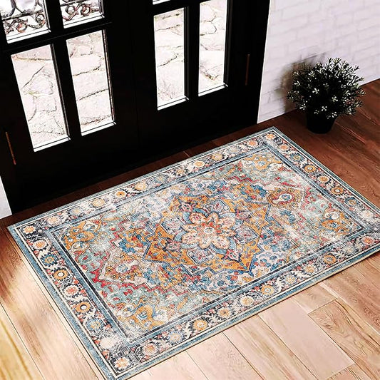 2'x3' Washable Area Rug Door Mat Vintage Doormat Indoor Entrance Traditional Thin Floral Print Non Slip Carpet for Kitchen Bathroom Bedroom Living Room-CubbioJoy