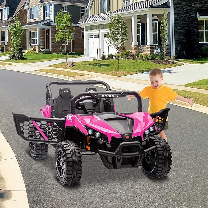 24V 2 Seater Ride On Car Truck, Power Wheels Kids UTV w/Parent Remote Control, 3.1 MPH Max Speed, Music Player, LED Lights & Storage, Electric Vehicle Ride On Toy for Kids Toddler Ages 3-8, Pink-CubbioJoy