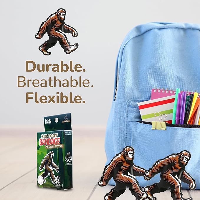 BioSwiss Bandages, Bigfoot Shaped Self Adhesive Bandage, Latex Free Wound Care, Fun First Aid Kit Supplies for Kids and Adults, 24 Count-CubbioJoy