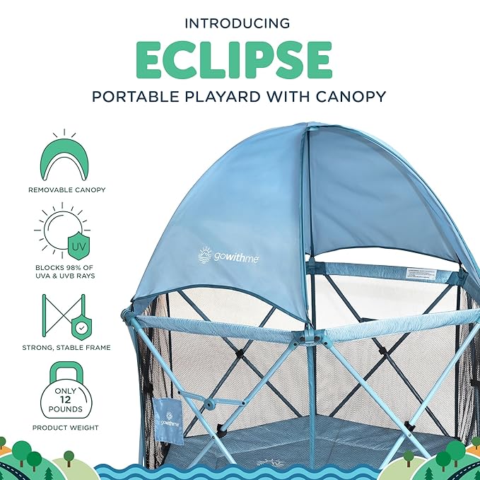 Baby Delight Go with Me Eclipse Deluxe Portable Playard | Playpen | Sun Canopy | Indoor and Outdoor | Ultra Padded Nylon Floor | Blue Wave-CubbioJoy
