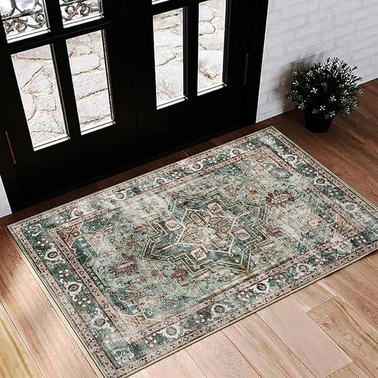 2'x3' Area Rug Washable Door Mat Vintage Doormat Indoor Entrance Traditional Thin Floral Print Non Slip Carpet for Kitchen Bathroom Bedroom Living Room-CubbioJoy