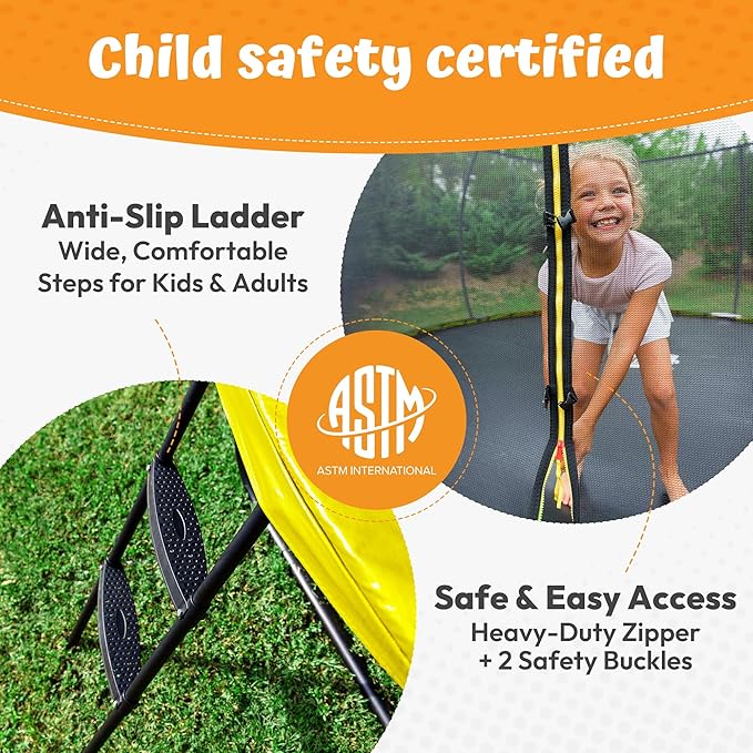 JUMPZYLLA Trampoline Outdoor 8FT 10FT 12FT 14FT 15FT 16FT with Enclosure and Ladder, ASTM Approved Recreational Trampoline for Kids and Adults, Anti-Rust Coated Frame-CubbioJoy