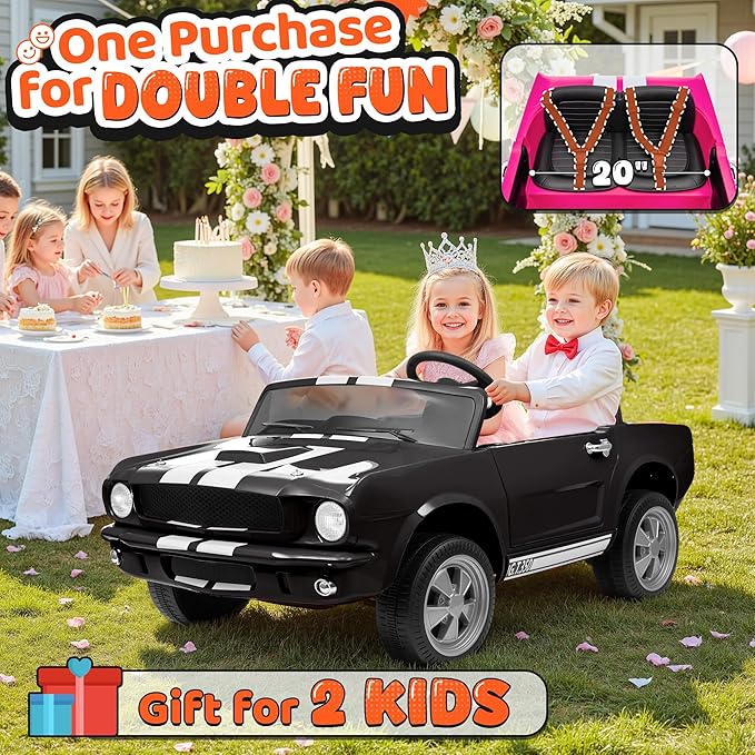 24V 2 Seater Ride on Toys, Licensed Shelby Cobra Kids Power Car Wheeler Ride On Toy w/ 2WD/4WD Switchable, Remote Control, 19" Spacious Seat, 4 Spring Suspension, Music, Bluetooth-CubbioJoy