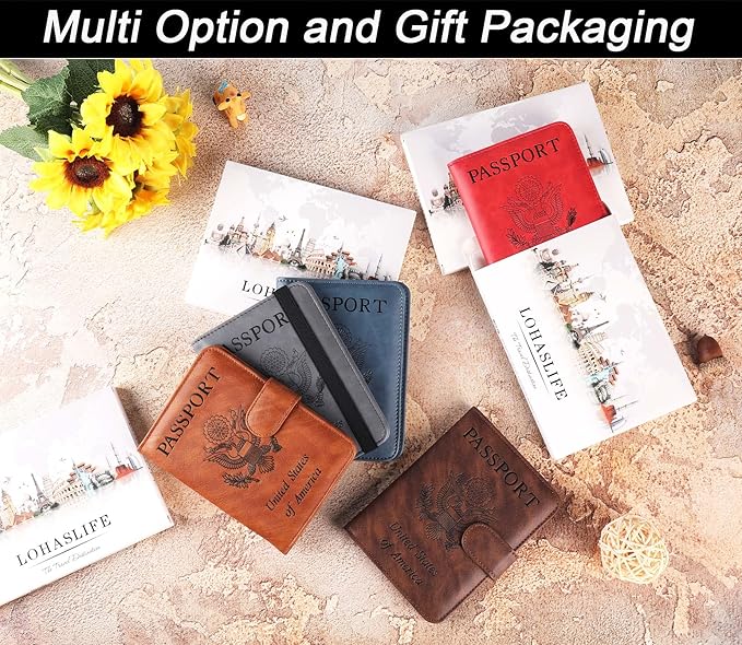 Airtag Passport Holder Cover Wallet Travel Essentials Leather Rfid Blocking Case Vacation Luggage Must Haves Travel Accessories for Men Women (117#Red)-CubbioJoy