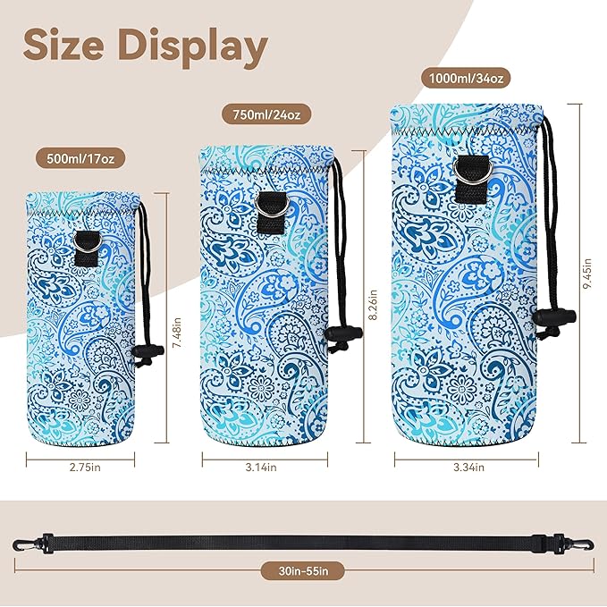 AUPET Water Bottle Bag Carrier,24oz/32oz Insulated Neoprene bottle Sling Holder Case Pouch Cover for 1000ML/750ML Bottles with Shoulder Strap for walking-CubbioJoy