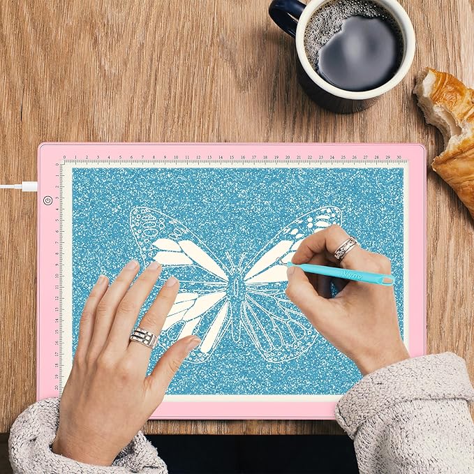 iVyne Corded Light Pad for Weeding Vinyl - A4 Light Box for Drawing - Light Board for Tracing - Light Box for Diamond Painting, Weeding Vinyl, Sketching, Tracing (Pink)-CubbioJoy