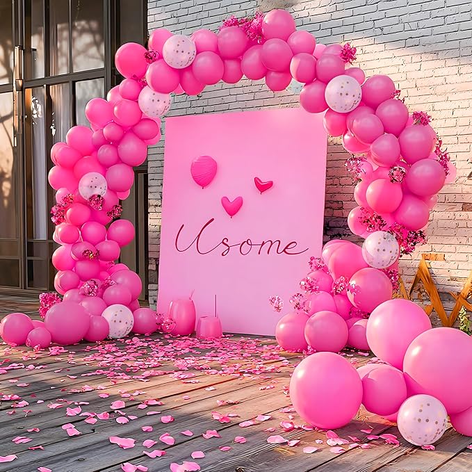 JOYIN 150 Pcs Hot Pink Balloons, Different Sizes 18 12 10 5 Inch Hot Pink Latex Balloon Arch Kit with Instruction for Birthday Party Graduation Wedding Holiday Decoration-CubbioJoy