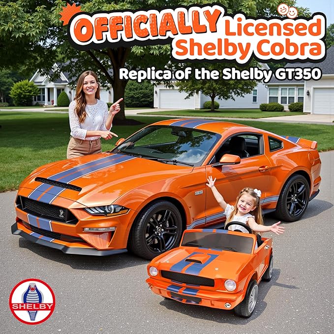 24V 2 Seater Ride on Toys, Licensed Shelby Cobra Kids Power Car Wheeler Ride On Toy w/ 2WD/4WD Switchable, Remote Control, 19" Spacious Seat, 4 Spring Suspension, Music, Bluetooth-CubbioJoy