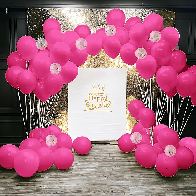 JOYIN 150 Pcs Hot Pink Balloons, Different Sizes 18 12 10 5 Inch Hot Pink Latex Balloon Arch Kit with Instruction for Birthday Party Graduation Wedding Holiday Decoration-CubbioJoy