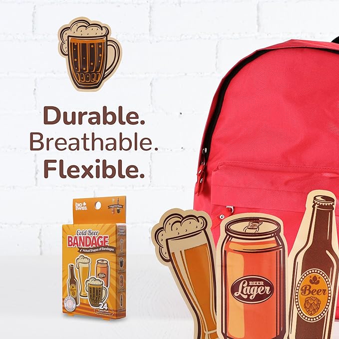 BioSwiss Bandages, Cold Beverage Shaped Self Adhesive Bandage, Latex Free Wound Care, Fun First Aid Kit Supplies for Adults, 24 Count-CubbioJoy