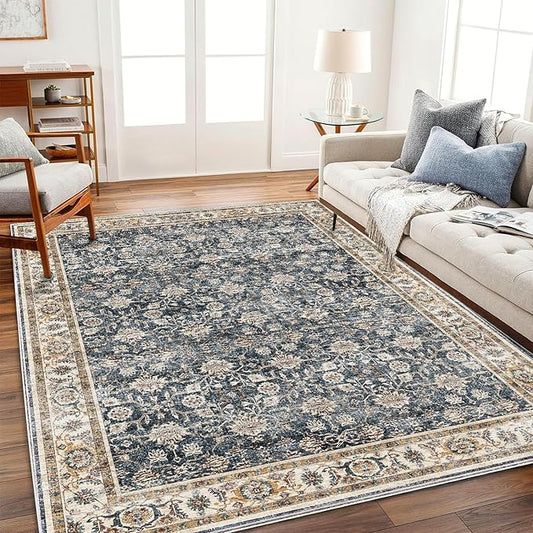 Area Rug 6'x9' Washable Vintage Traditional Floor Cover Thin Retro Kitchen Indoor Distressed Non Slip Carpet for Living Room Bedroom Dining Room-CubbioJoy
