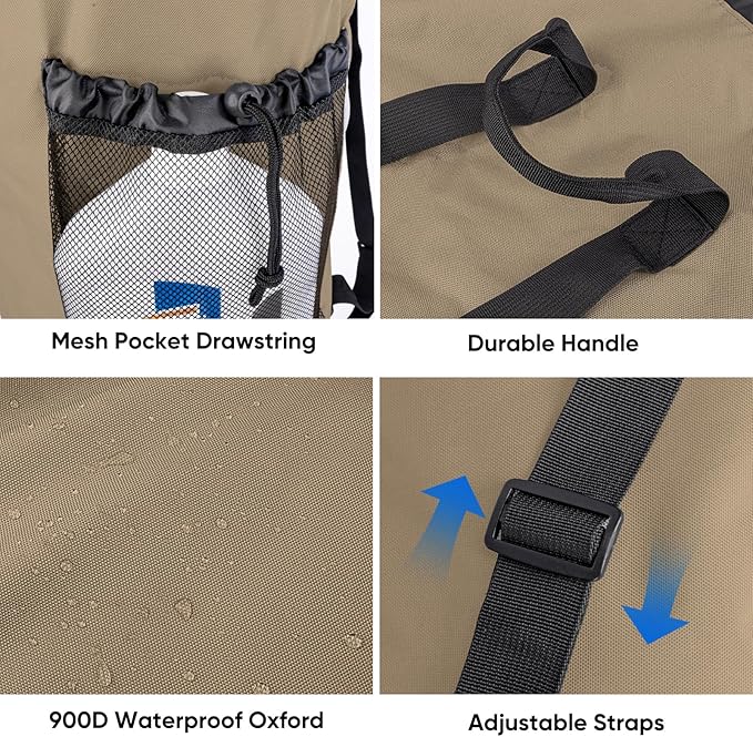 BALEINE 150L Laundry Bag Backpack, 900D Oxford Fabric Large Travel Laundry Bags with Shoulder Straps and 2 Mesh Pockets for College Dorm, Apartment, Laundromat (Khaki, 150L)-CubbioJoy