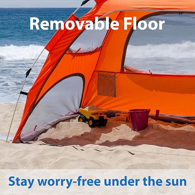 Beach Tent Pop Up Beach Sun Shade Tent with UPF 50+ UV Protection, Removable Floor Zippered Privacy & Ventilation Sun Shelter Family 3 to 4 Person-CubbioJoy