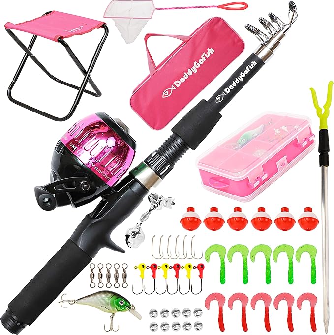 DaddyGoFish Kids Fishing Pole - Rod Reel Combo Tackle Box Starter Set - First Year Small Dock Gear Kit for Boys Girls Toddler Youth Age Beginner Little Children Junior Anglers Older Kids-CubbioJoy