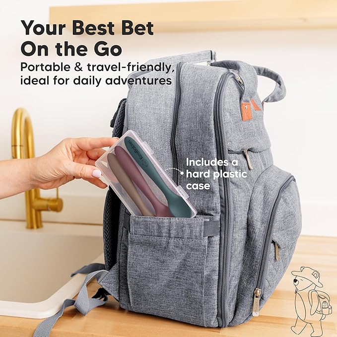 KeaBabies Silicone Baby Spoons, Self Feeding 6-12 months - 3-Pack Baby Weaning Eating Utensils, Toddler First Food Training Spoon, Infant, Kids Feeding Supplies Essential Set, Dishwasher-safe (Rocky)-CubbioJoy