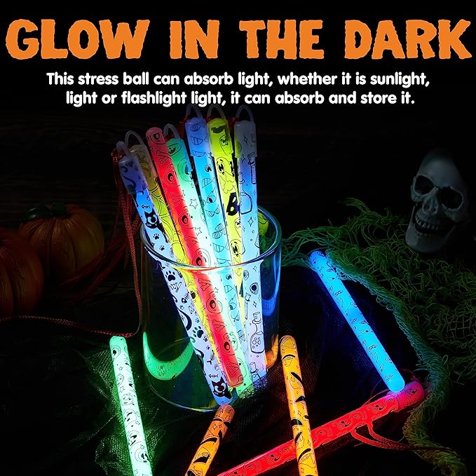 JOYIN 24 Pcs Halloween Glow Stick Hanging Wands in 8 Different Pattern Designs and 6 Colors for Kids Party Favors, Halloween Party Supplies, Glow in the Dark, Goodies Bags Fillers, Non Candy Treats-CubbioJoy