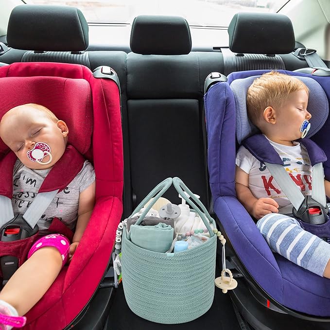 Diaper Caddy Organizer for Baby Cotton Rope Nursery Storage Bin Basket Portable Holder Tote Bag for Changing Table Car Travel Baby Shower Gifts Newborn Essentials Registry Must Haves Light Green-CubbioJoy