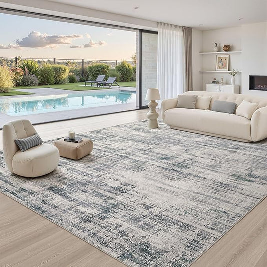 Area Rug for Living Room: 12x15 Washable Neutral Abstract Modern Soft Rugs Non Slip Indoor Floor Stain Resistant Large Carpet for Bedroom Dining Room Office Nursery - Gray-CubbioJoy